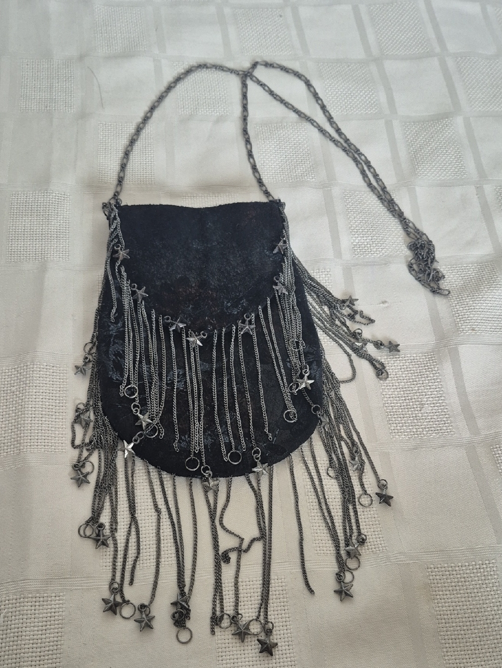 Free People Vintage Black Suede Fringe Star Chain Crossbody